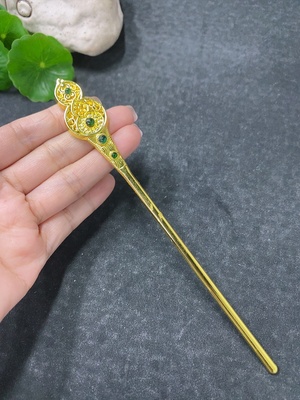 F34075895 Jadeite Inlaid Hairpin Non-gold Total Weight Approx. 22.22g