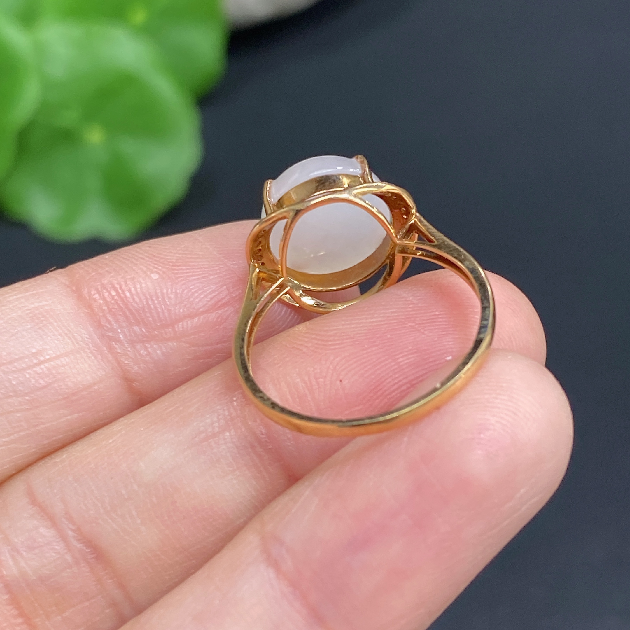 H33859041 Hetian Jade Inlaid Ring 18k Gold Size 13 with Diamond Accents Total Weight Approx. 2.2g