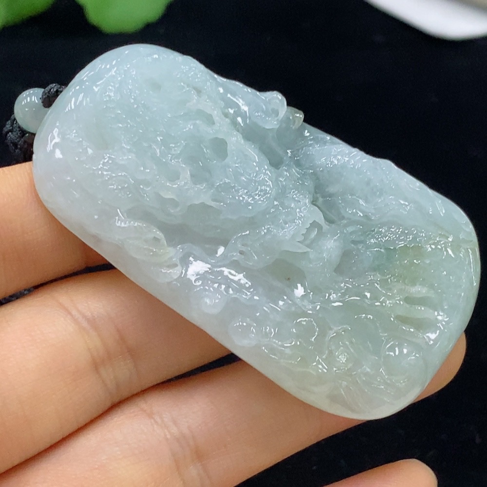 F35134764 Jadeite Dragon Pendant Total Weight Approx. 46.48g (Including Rope Weight)