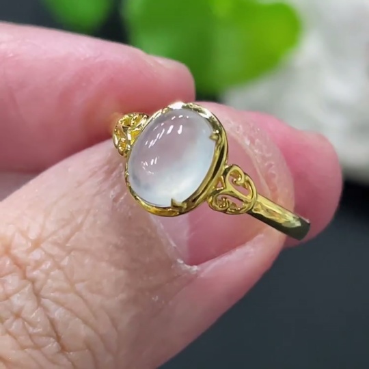 F34978710 Jadeite Cabochon Inlaid Ring 18k Gold Setting Size 14 Total Weight Approx. 1.48g