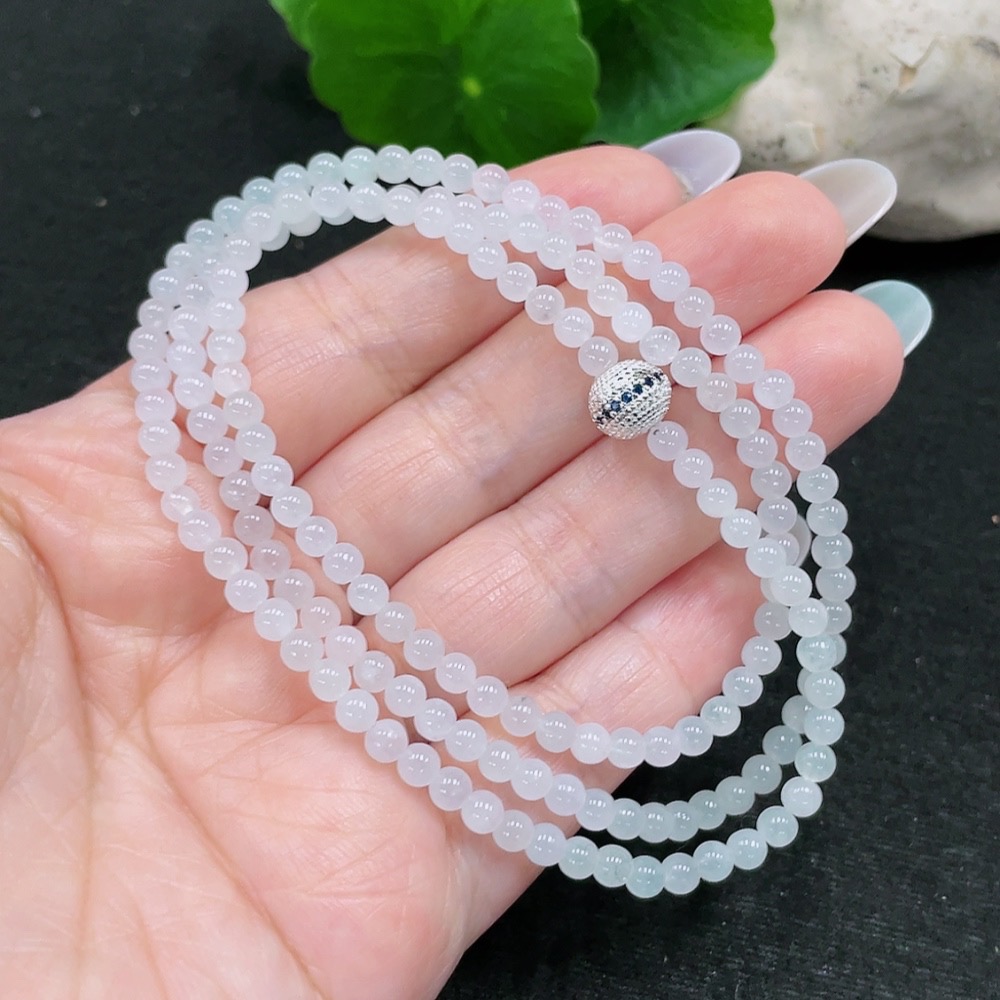 F33873891 Jadeite Bead Necklace Approx. 3.6mm Total Weight Approx. 15.89g Non-Gold Inlaid