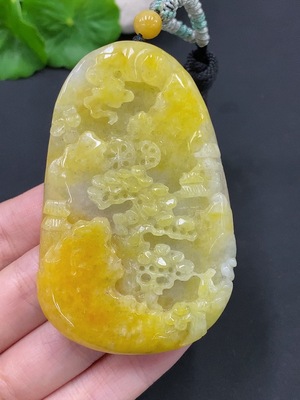 F25860260 JadeiteLandscape Pendant, Total Weight Approximately 98.1g (Including Cord Weight), Color Origin Undetermined, Master Collector's Certificate
