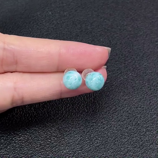 C34039662 18K Larimar Earrings, Total Weight Approx. 1.7g, Stone Size 7.8mm