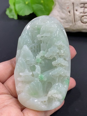 F42952576 翡翠山水牌挂件 货品总重约93.8g