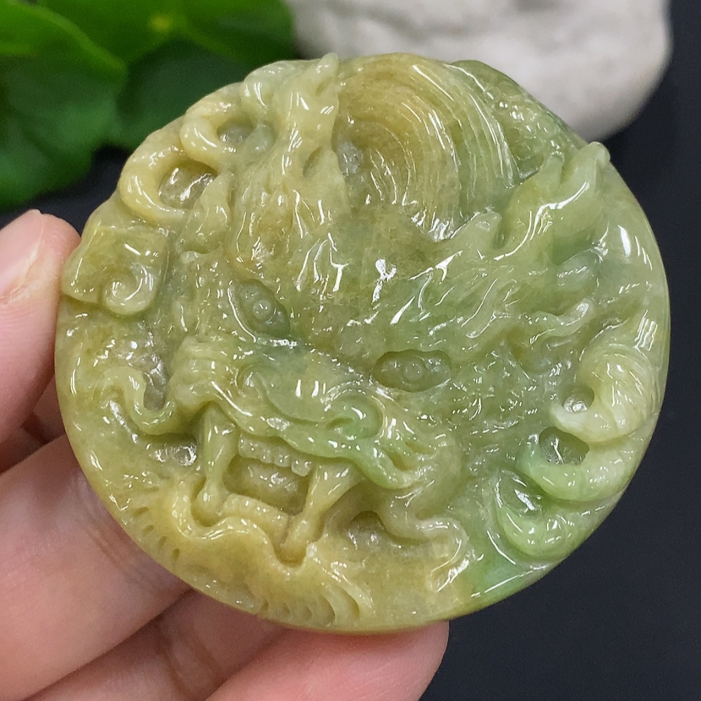 F34070785 Jadeite Pendant Dragon Plaque Total Weight Approx. 62.02g