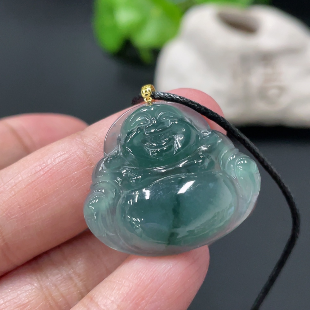F34018923 Jadeite Buddha Pendant with 18K Gold Clasp, Product Weight Approximately 5.55g (excluding rope)
