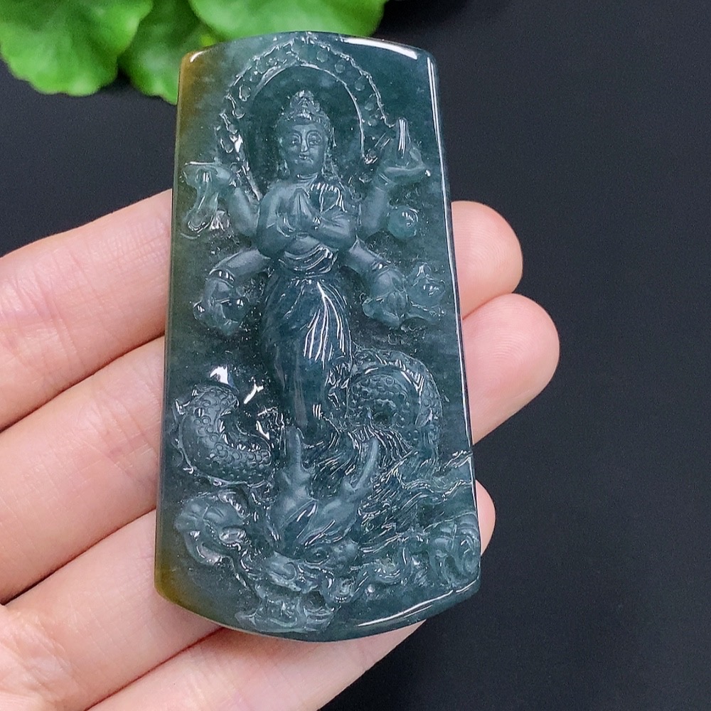 F30513032 Jadeite Imperial Dragon Guanyin Pendant