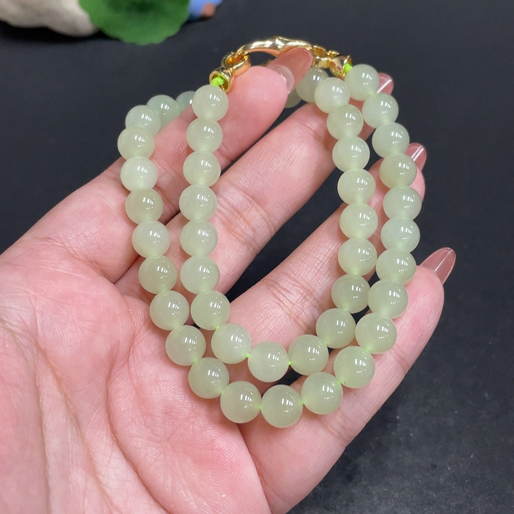 H34054127 Hetian Jade Bead Necklace Approx. 7.7 mm Total Weight About 38.9g Non-Gold