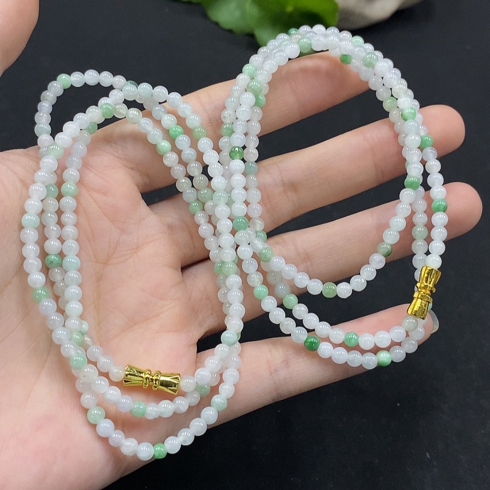 F35165496 Jadeite Beaded Necklace Approx. 3.7mm Non-Gold-Inlaid Total Weight Approx. 26.45g
