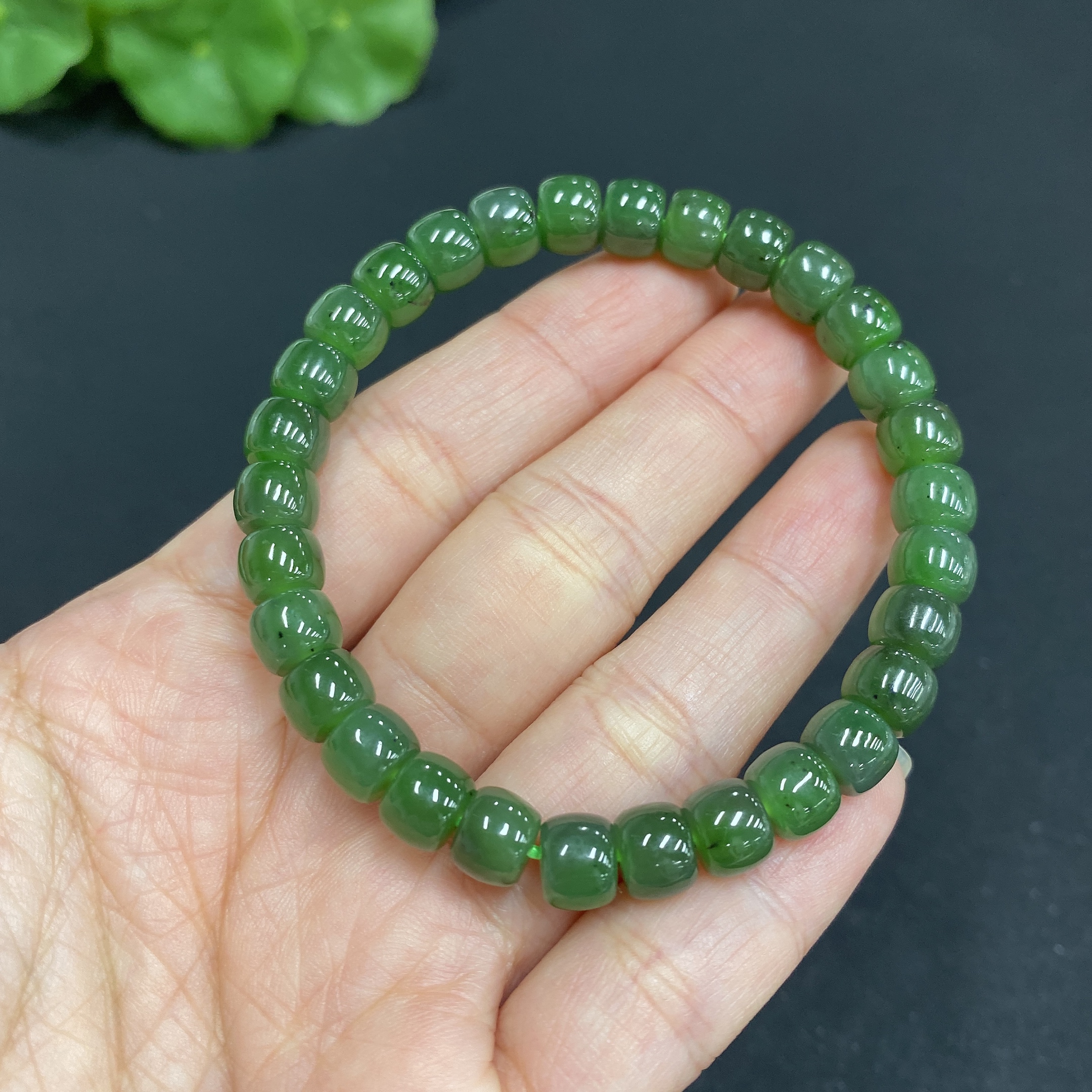 H34987148 Hetian Jade Bracelet, Approx. 6.8mm Beads, Total Weight Approx. 16.1g
