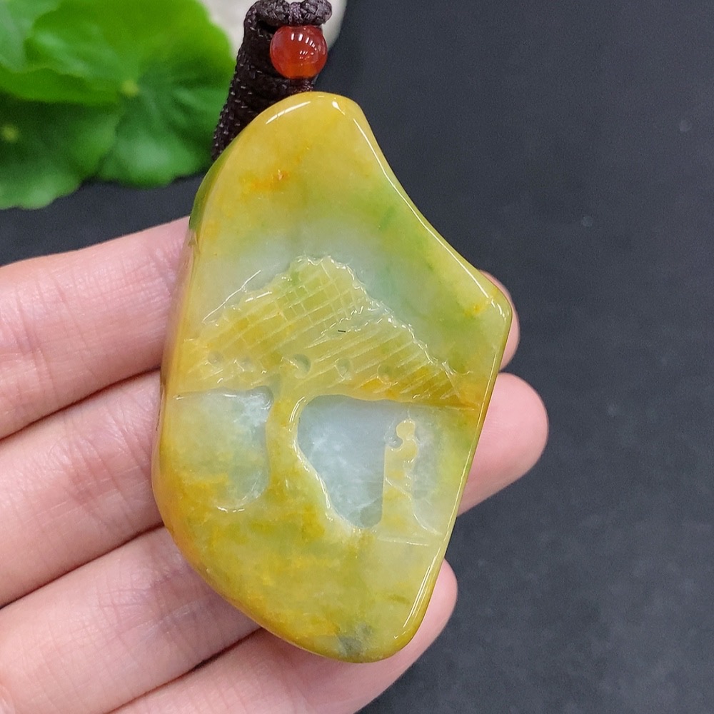 F34061636 Jadeite Hanging Ornament of Meeting Friends under a Pine Tree