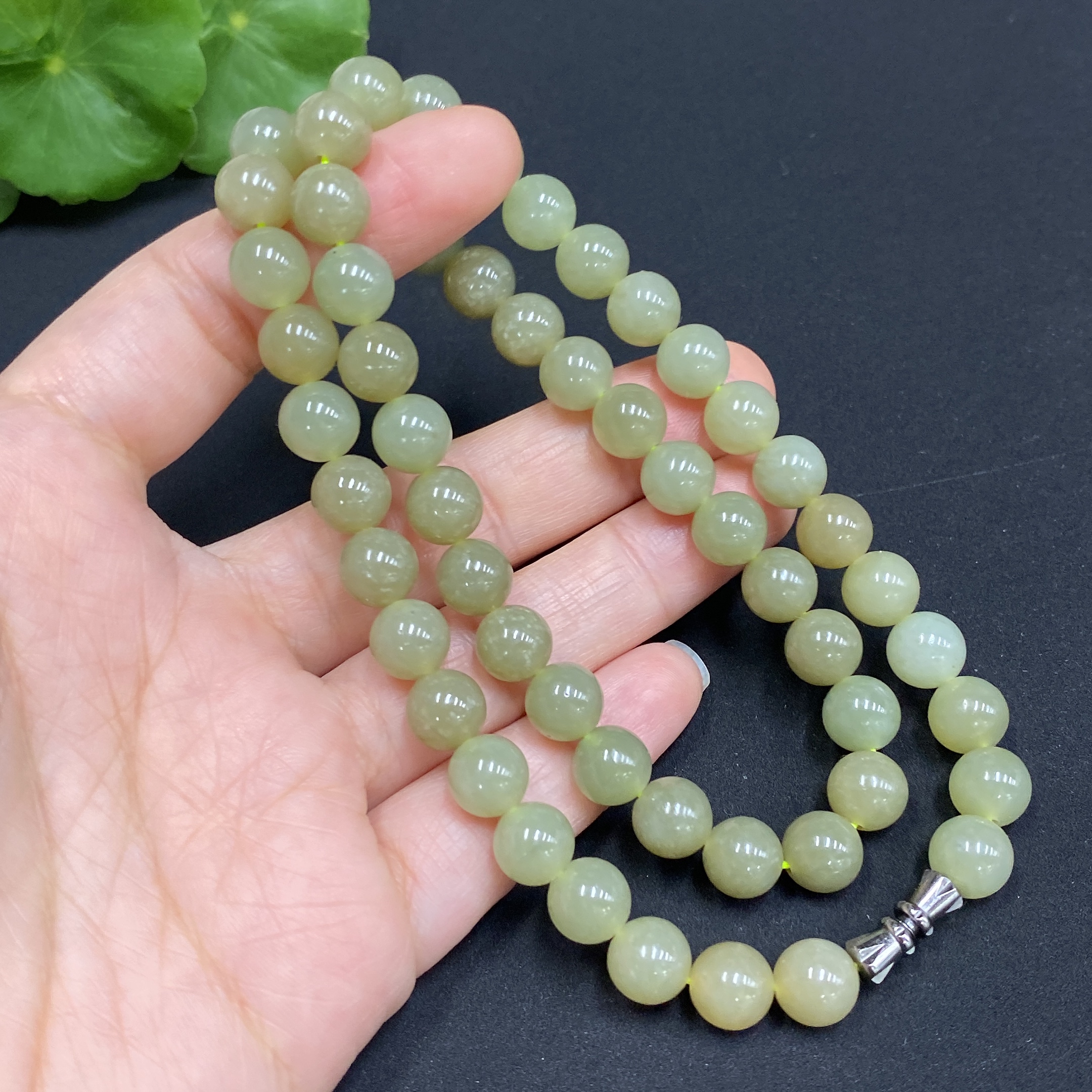 H34985274 Hetian Jade Bead Necklace, Approx. 7.7mm, Total Weight Approx. 42.8g
