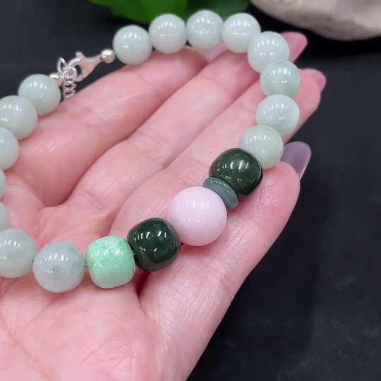 F34012270 Jadeite Bracelet Approx. 8.8mm Total Weight About 25.3g (Non-Gold Inlaid) (Matching Beads Non-A) (With Hetian Jade)