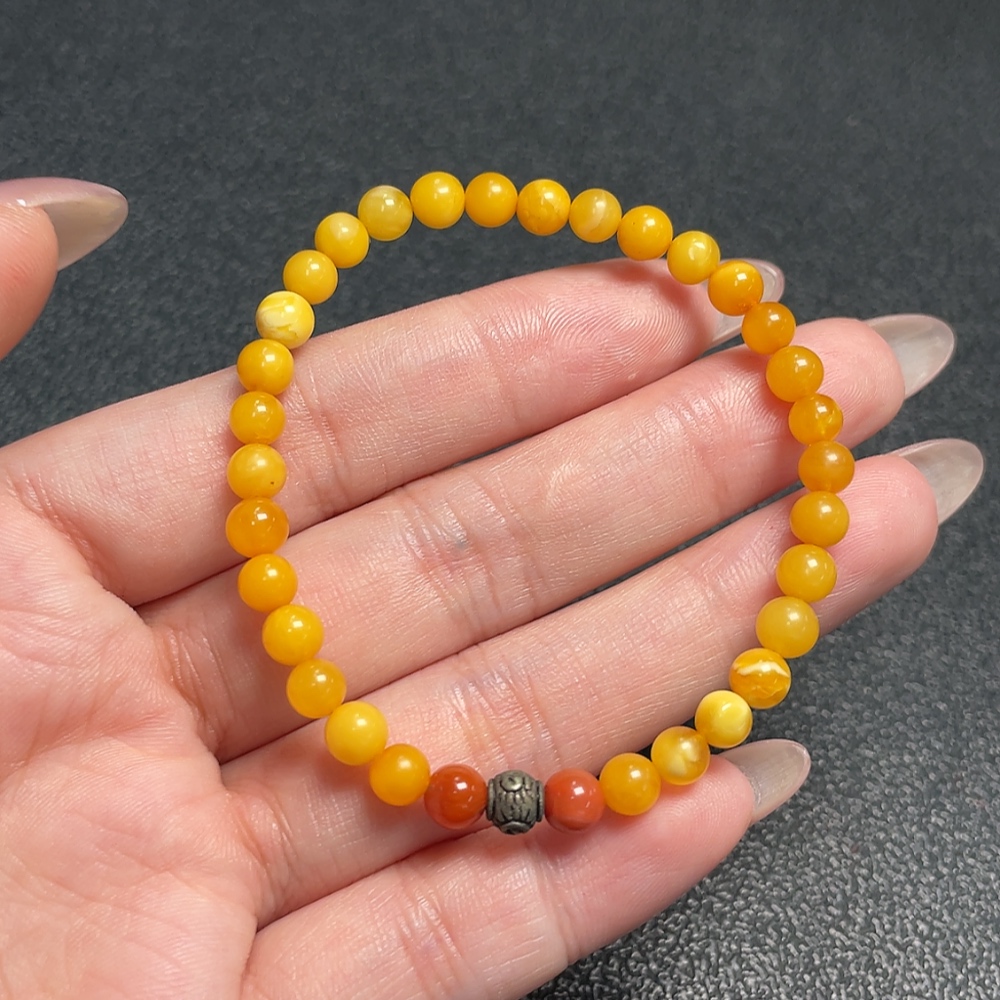 C34066345 Amber Beeswax Bracelet Total Weight Approximately 3.17g Size About 5.2mm Non-Natural Accent Stones Non-Gold