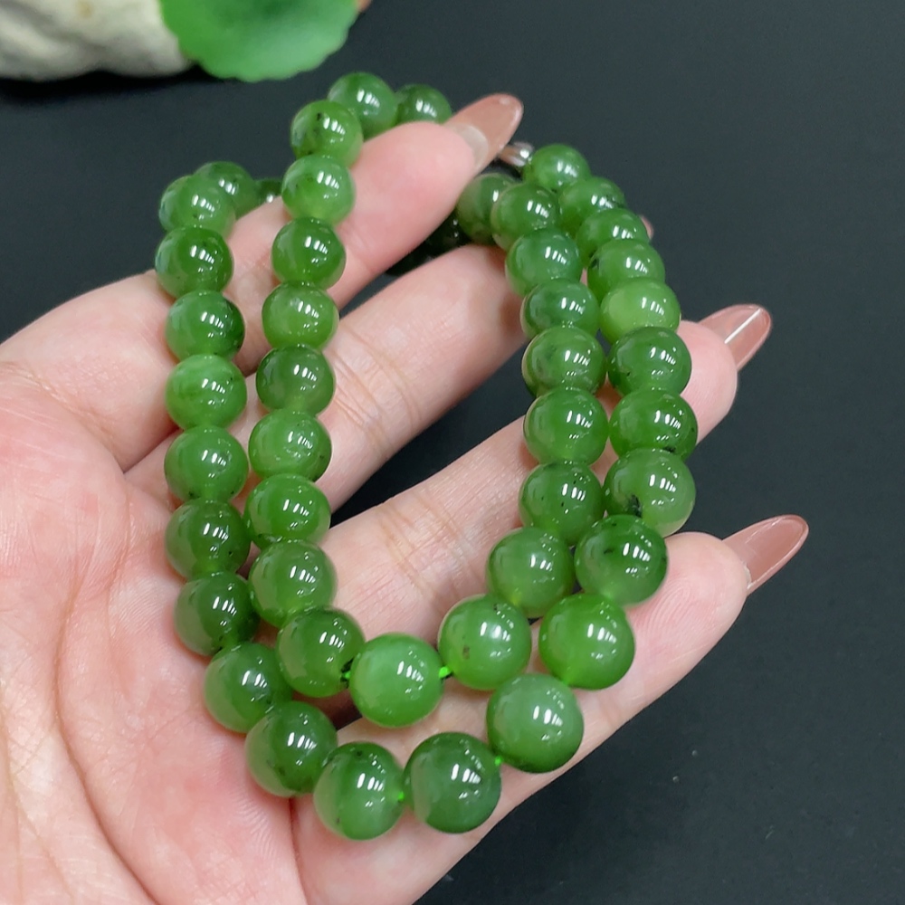 H34073818 Hetian Jade Bead Necklace, Approx. 9.3 mm, Total Weight Approx. 65g