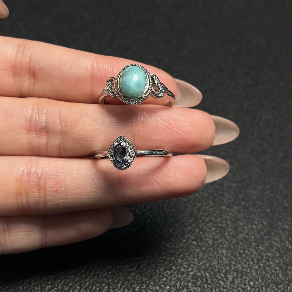 C34065840 Topaz (Color Origin Undetermined) + Larimar Ring (Adjustable, Non-Gold, Total Weight Approx. 3.49g, Sell as a Lot)