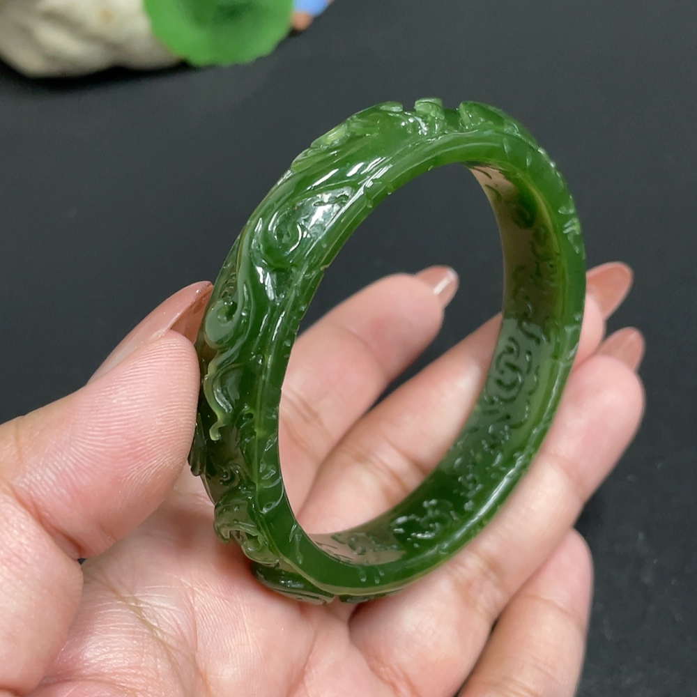 H34004262 Hetian Jade Jasper Carved Flower Bracelet Size 57.3 Total Weight Approx. 44.1g