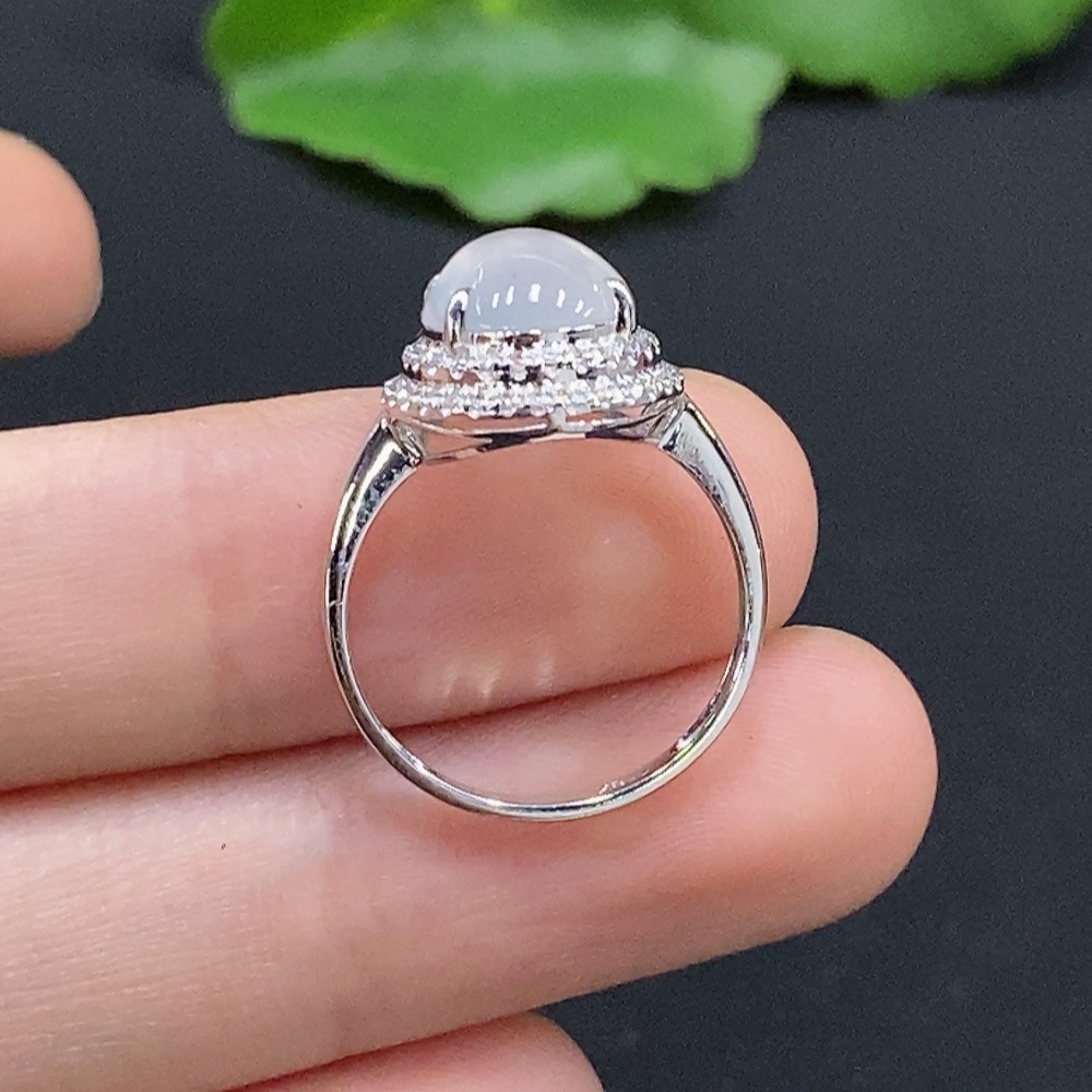 F33833403 Jadeite Cabochon Solitaire Ring 18K Gold Size 9 with Diamond Accent Total Weight Approx. 1.8g