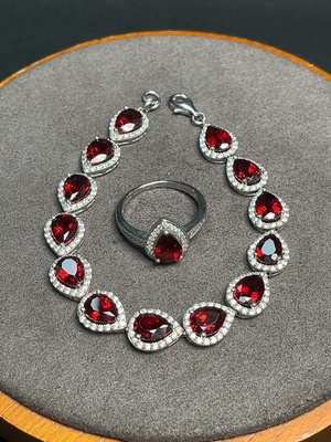 C33920422 Garnet Bracelet + Ring Non-Gold Total Weight Approx.13.65g Size 14 Sell as a Lot