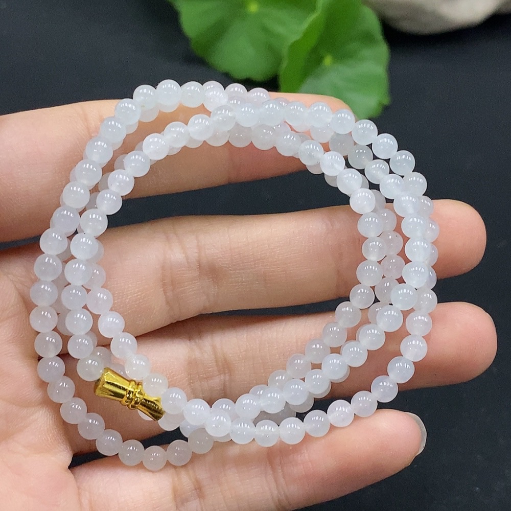 F30564548 Jadeite Bead Necklace Approximately 3.9mm Beads Total Weight About 17.76g Non-Gold Inlaid