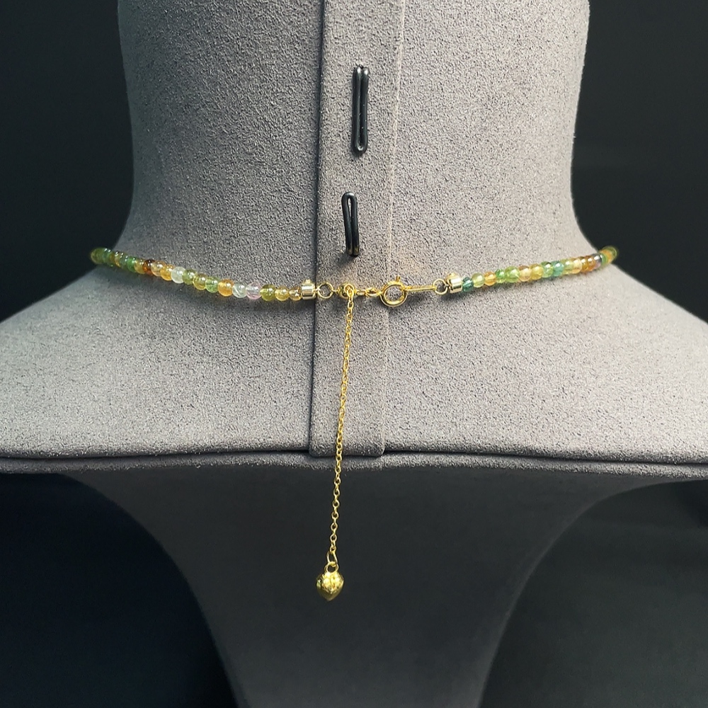C32744743 Tourmaline bead necklace with other mineral components, visible organic matter, total weight approx. 8.50g, size 3-5.2mm, non-gold
