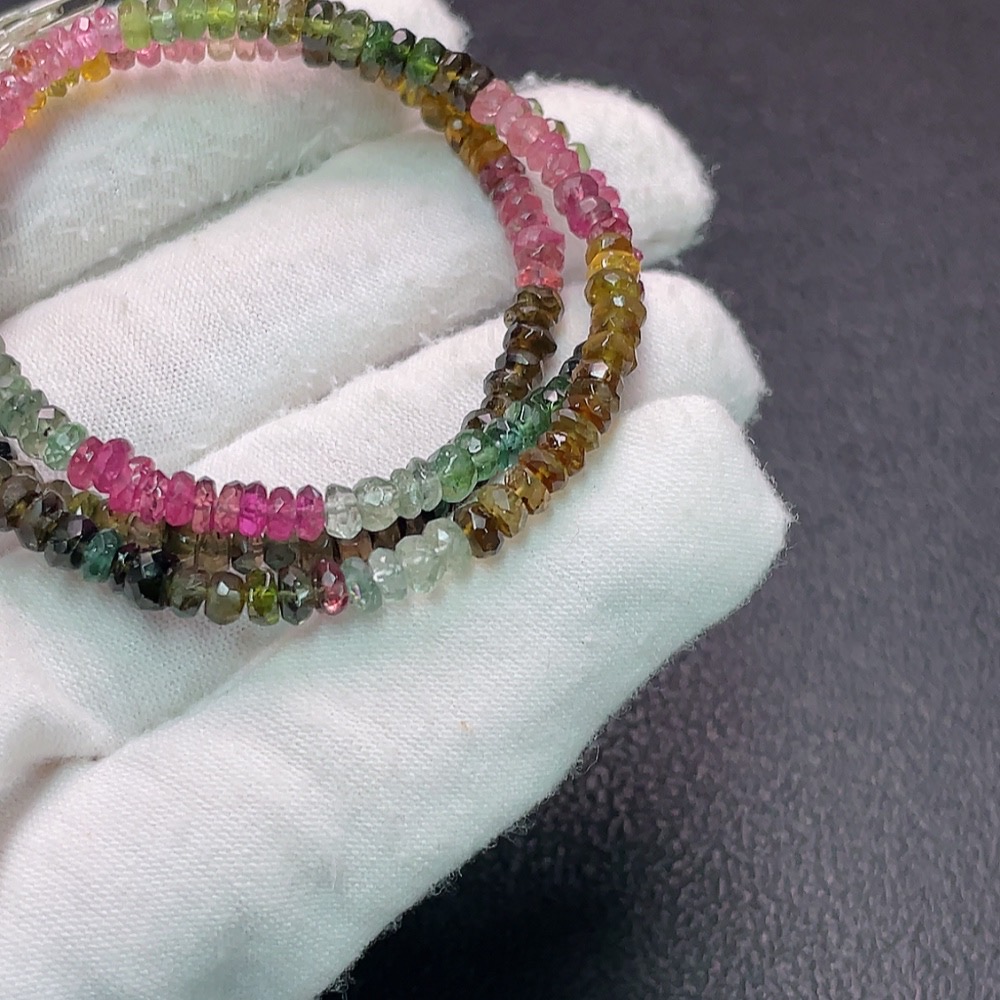 C34039279 Tourmaline Bead Necklace with Other Mineral Components, Visible Organic Matter, Non-Metal, Total Weight Approximately 12.4g, Bead Size About 3.8mm