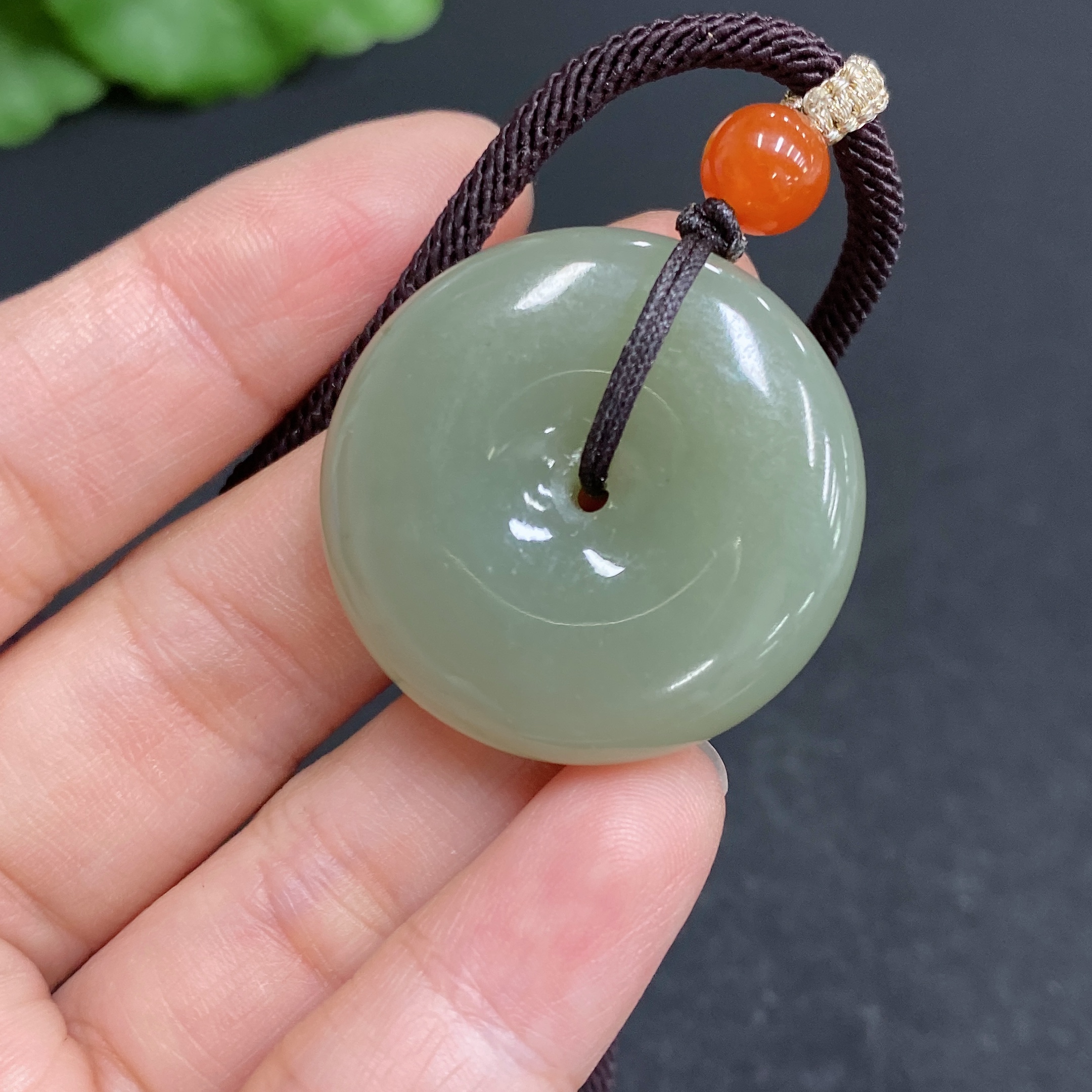 H33939042 Hetian Jade Pendant, Peace Knot, Total Weight Approx. (Including Rope) 17g