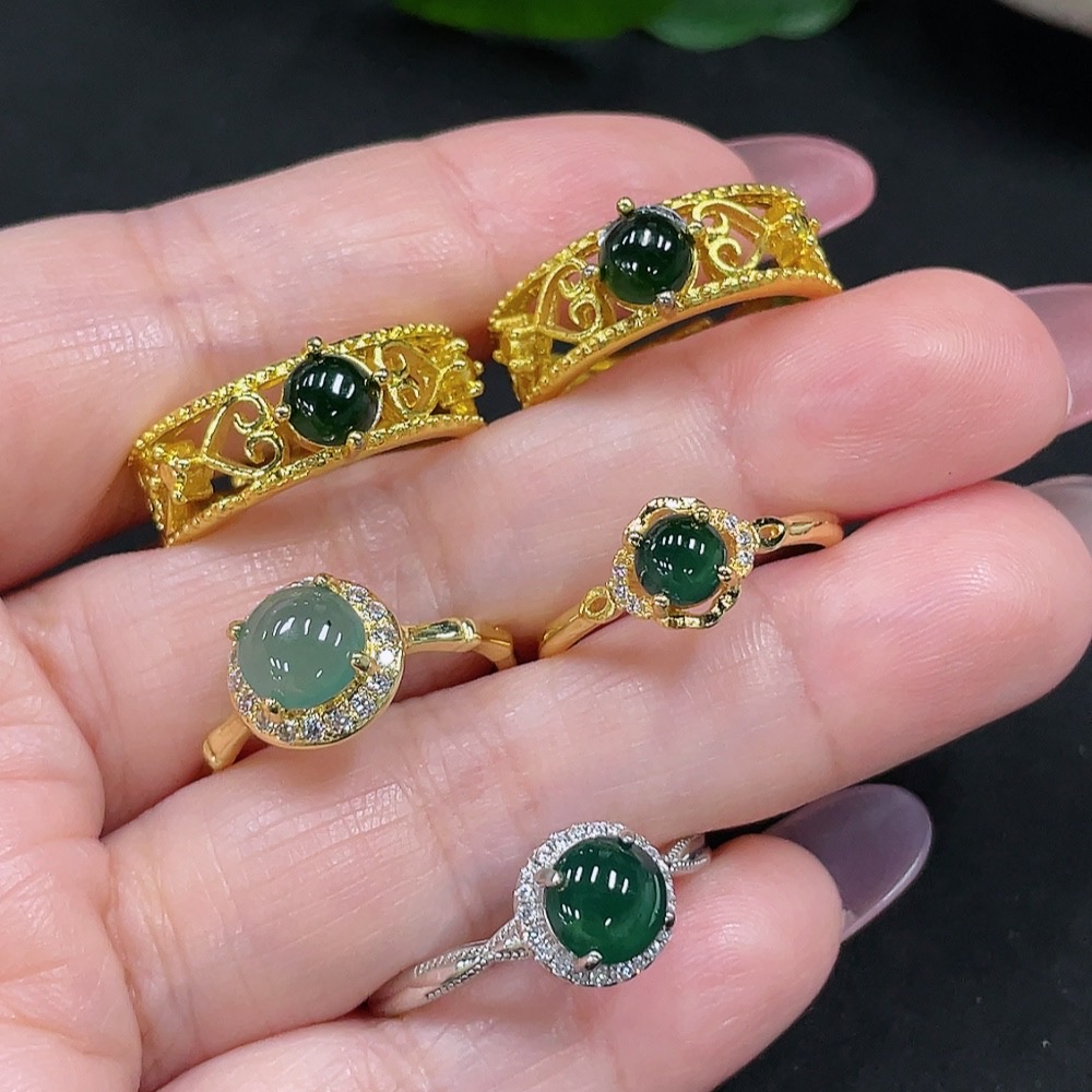 F34982893 Jadeite Inlaid Ring Sell as a Lot (Non-Gold Inlaid) (Adjustable)