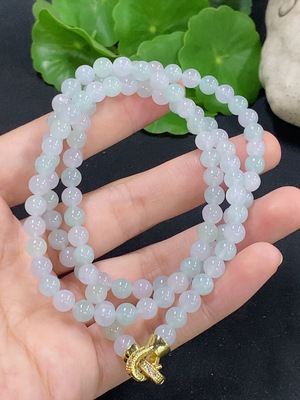 F45417576 翡翠珠链 卡5.5mm左右 含少量有色抛光粉 非金镶   货品总重约33.85g