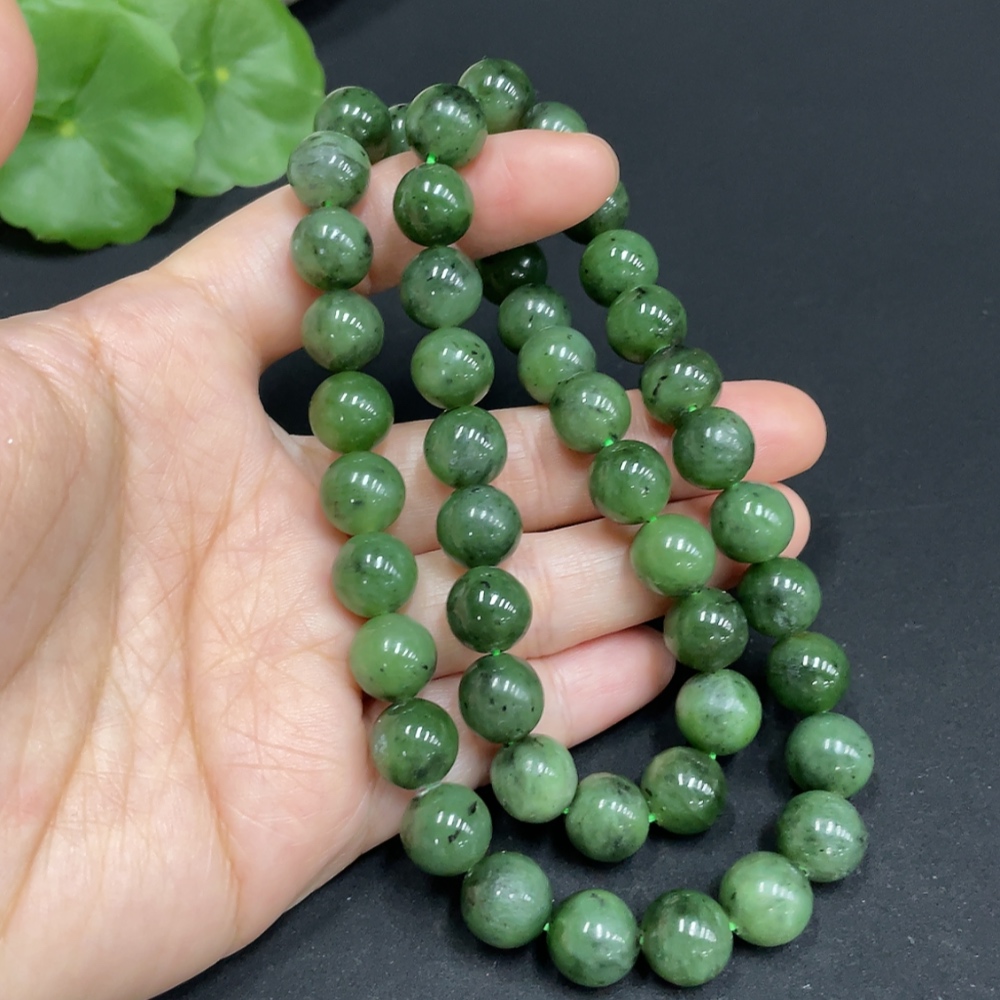 H34052739 Hetian Jade Jasper Bead Necklace, Approx. 9.8mm, Total Weight Approx. 69.8g
