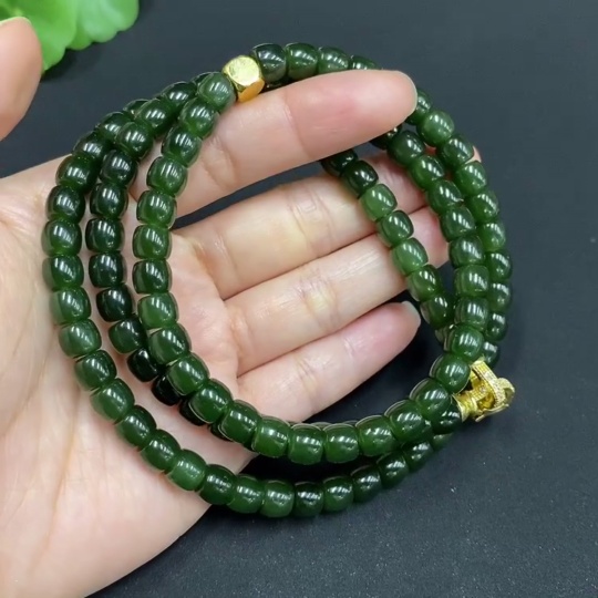 H32771209 Hetian Jade Bead Necklace, Approx. 6.8mm, Non-Gold-Inlaid, Total Weight Approx. 63.1g