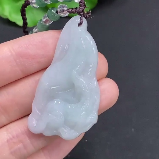 F32757240 Jadeite Nine-Tailed Fox Pendant Total Weight Approx. 14.92g (Including Cord Weight) Beads Non-Grade A