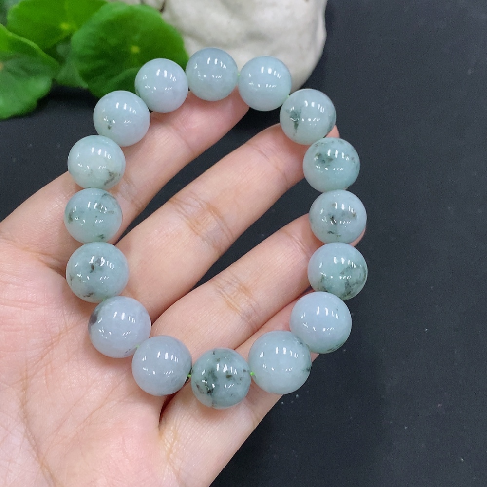 F34000915 Jadeite Bead Necklace Approx. 12.5mm Total Weight Approx. 61.6g (Including Other Mineral Components)