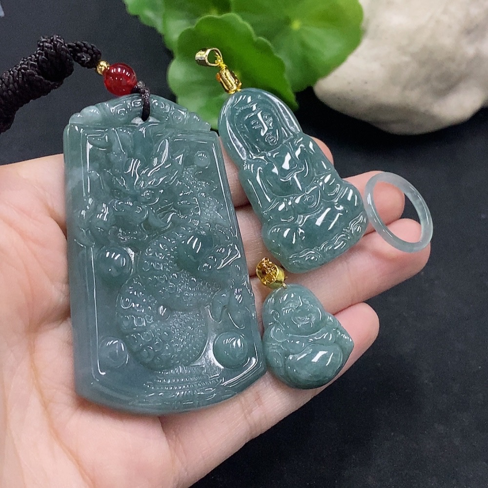 F34057674 Jadeite Dragon Plaque/Guanyin/Buddha Pendant / Ring Non-gold Inlaid Matching Beads Non-A