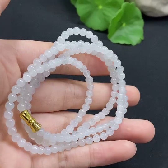 F30564548 Jadeite Bead Necklace Approximately 3.9mm Beads Total Weight About 17.76g Non-Gold Inlaid