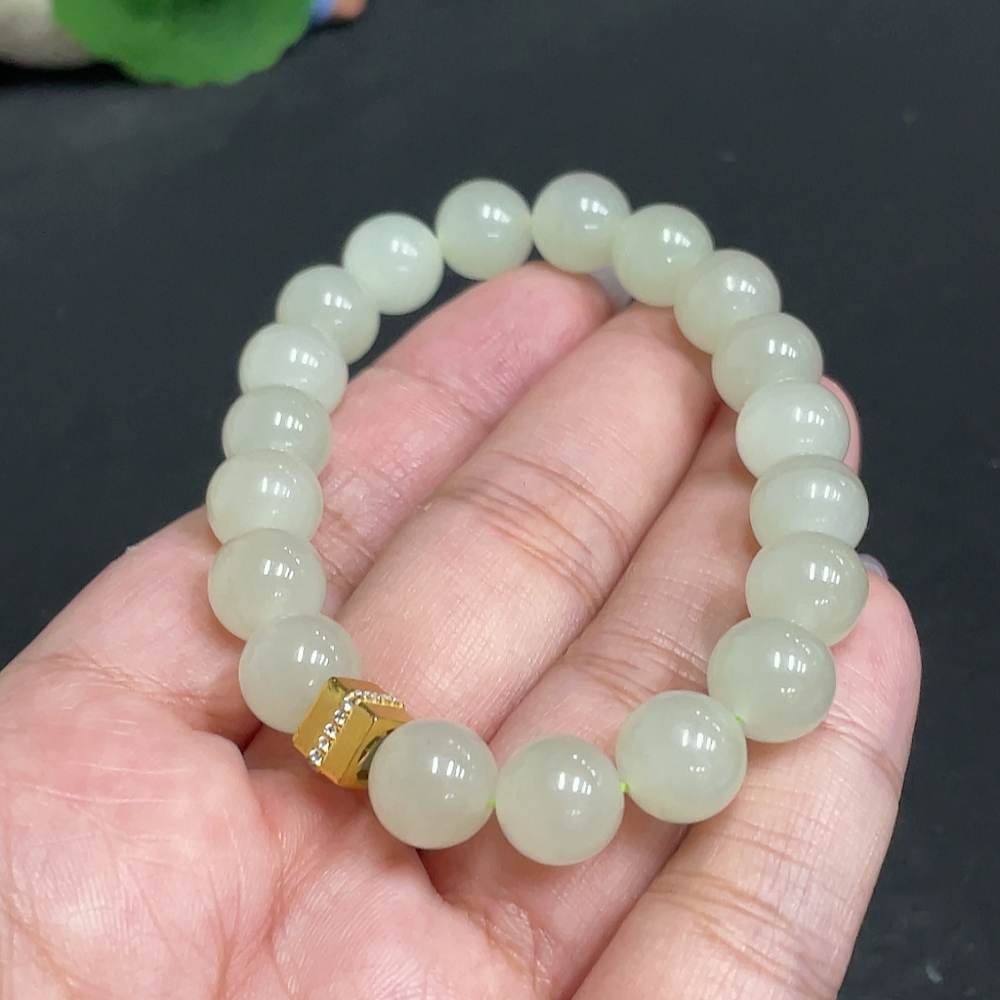 H33864203 Hetian Jade Bracelet Card 9.3mm Approx. Total Weight About 26.9g Non-Gold