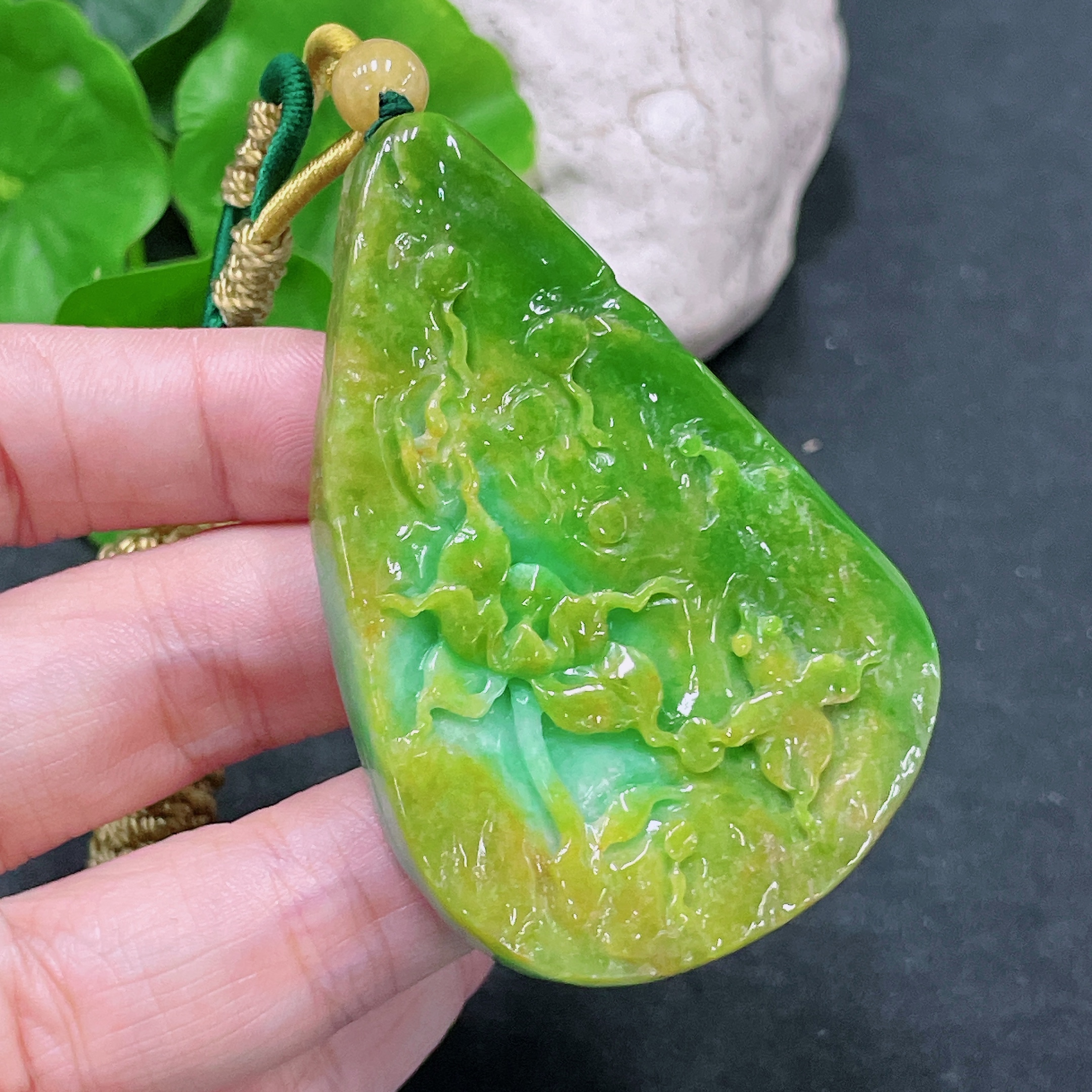 F33864708 Jadeite Pendant, Color Origin Undetermined, Non-Grade A Beads, Total Weight with Rope Approximately 53.16g
