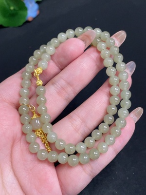 H32804412 Hetian Jade Bead Necklace Approx. 5.8mm Beads Total Weight About 23.8g Non-Gold