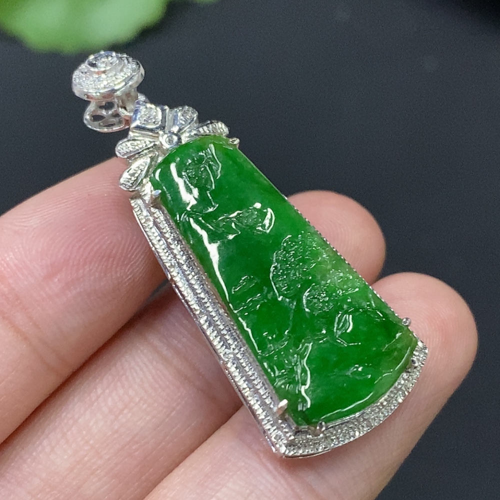 F27057340 Jadeite Landscape Inlay with 18k Gold, Total Weight Approx. 4.57g