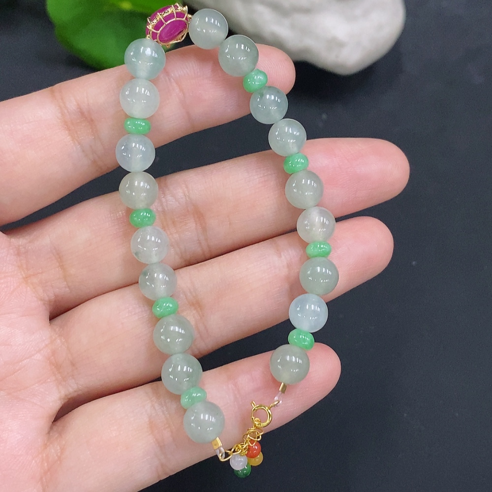 F31622252 JadeiteBead Necklace, approx. 6.7mm (18K Gold), total weight approx. 12.5g (color origin undetermined) (matching beads not Grade A)