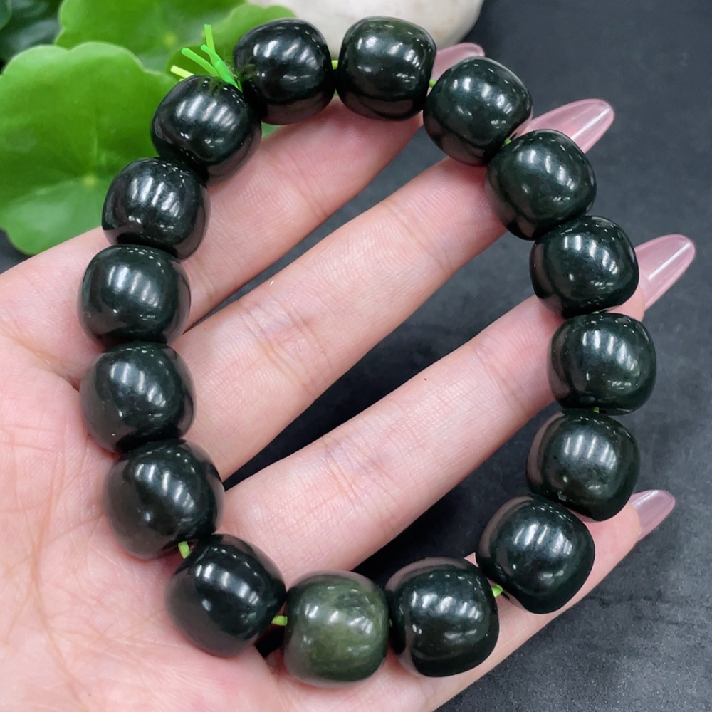H33897450 Hetian Jade Beads Bracelet, Approx. 13.3mm, Total Weight Approx. 70.8g