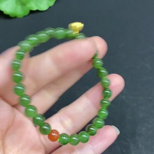 H33878913 Hetian Jade Bracelet, Approx. 5.7mm, 99% Gold Content, Total Weight Approx. 8.5g, With Southern Red Agate