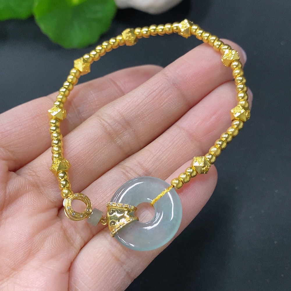 F26968038 Jadeite Inlaid Bracelet, 1 Inlaid Main Body 18k, Rest Au99%, Total Weight Approx. 3.38g