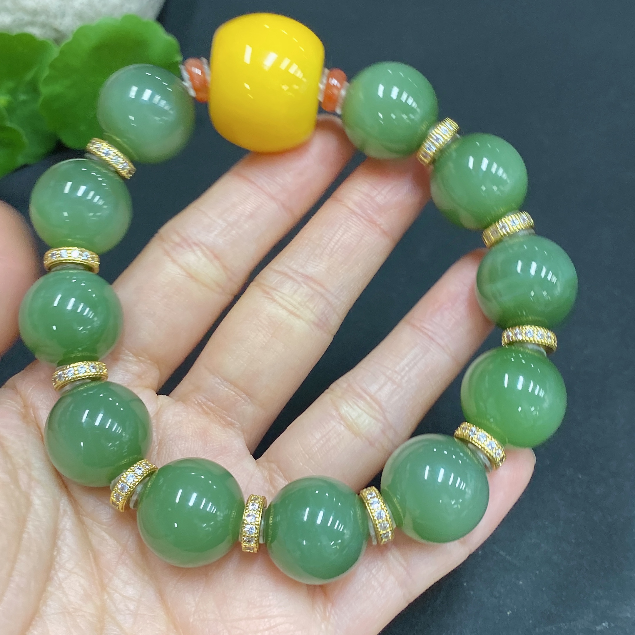 H29405952 Hetian Jade Bracelet Approx.15.8mm Non-gold-inlaid Total Weight Approx.83.6g With Amber and Southern Red Agate