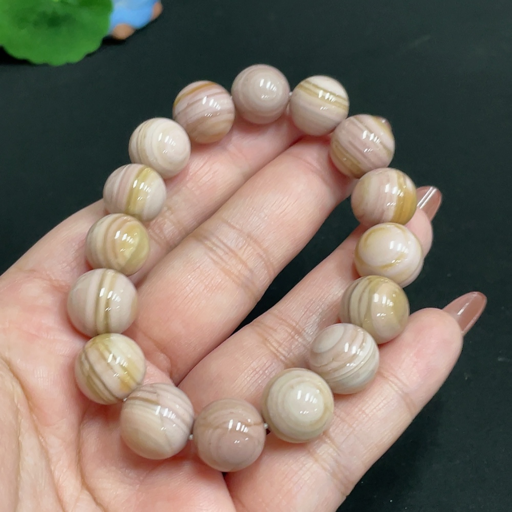 H35101175 Alashan Agate Bracelet, Approx. 12.3 mm, Containing Other Mineral Components, Total Weight Approx. 41.4g