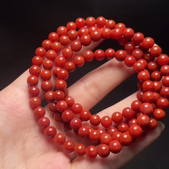 C34049185 Red Agate Bead Necklace with Visible Organic Matter, Total Weight Approx. 36.7g, Size About 6.1mm