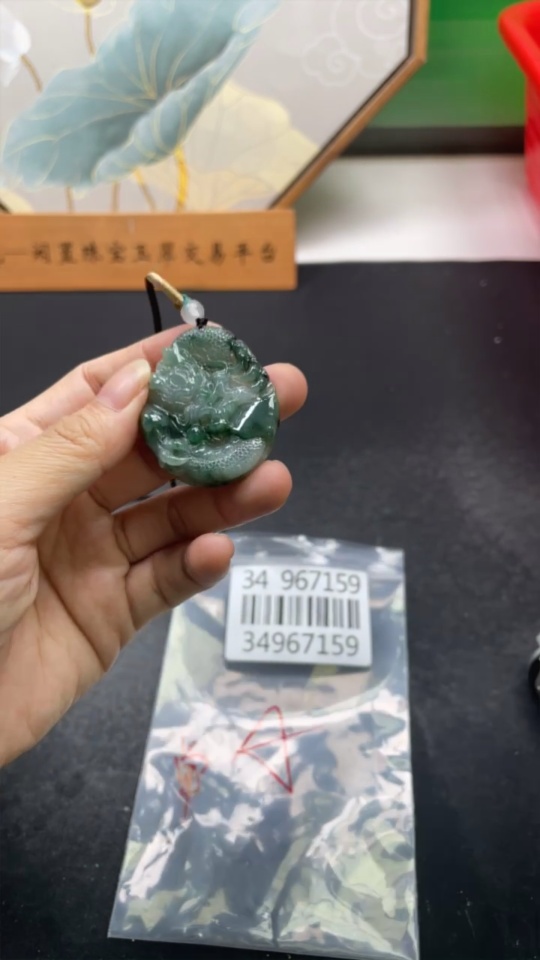 F34967159 Jadeite Dragon Pendant Total Weight Approx. 19.8g (Including Rope Weight)