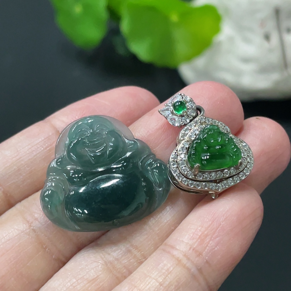 F34978747 Jadeite inlaid pendant Buddha, non-gold inlaid, with non-A grade stones