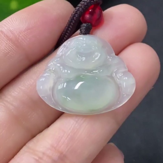 F35116600 Jadeite Pendant Buddha, Total Weight Approx. 4.7g Including Rope, With Non-Type A Beads