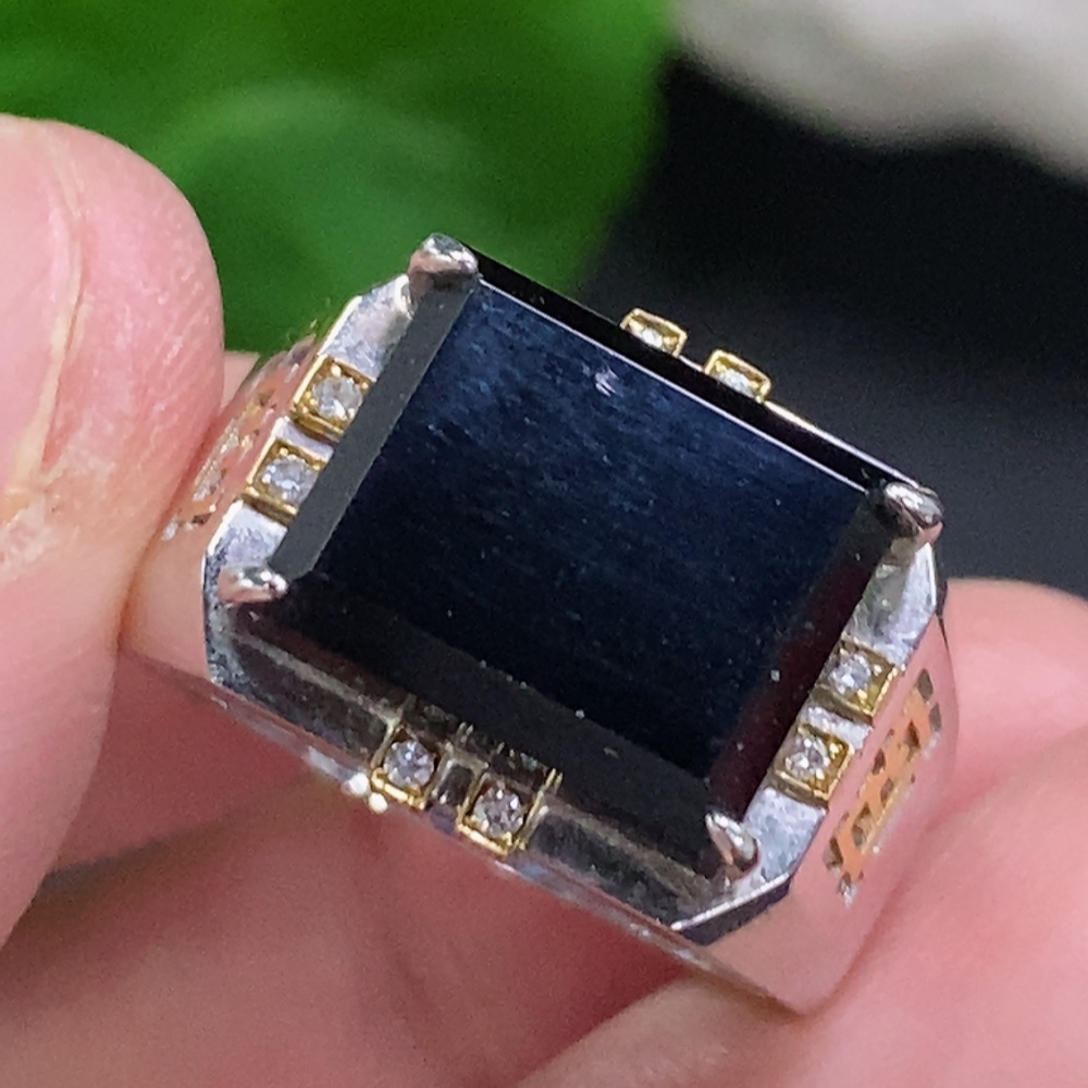 F33932429 Jadeite Inlaid Ring 18K Gold Size 18 Total Weight Approx. 8.8g